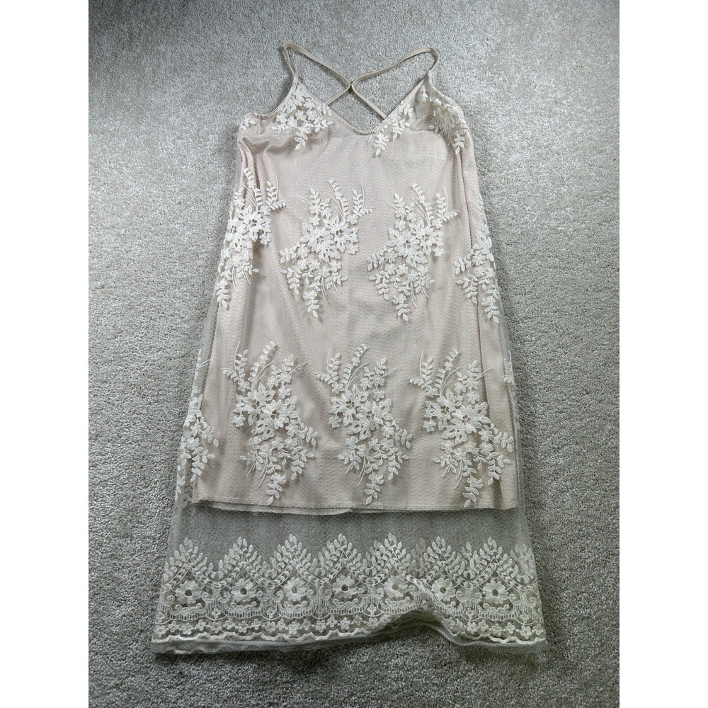 Cream Embroidered Lace Spaghetti Strap Revenge Dress Sz S Bodycon Sexy Coquette